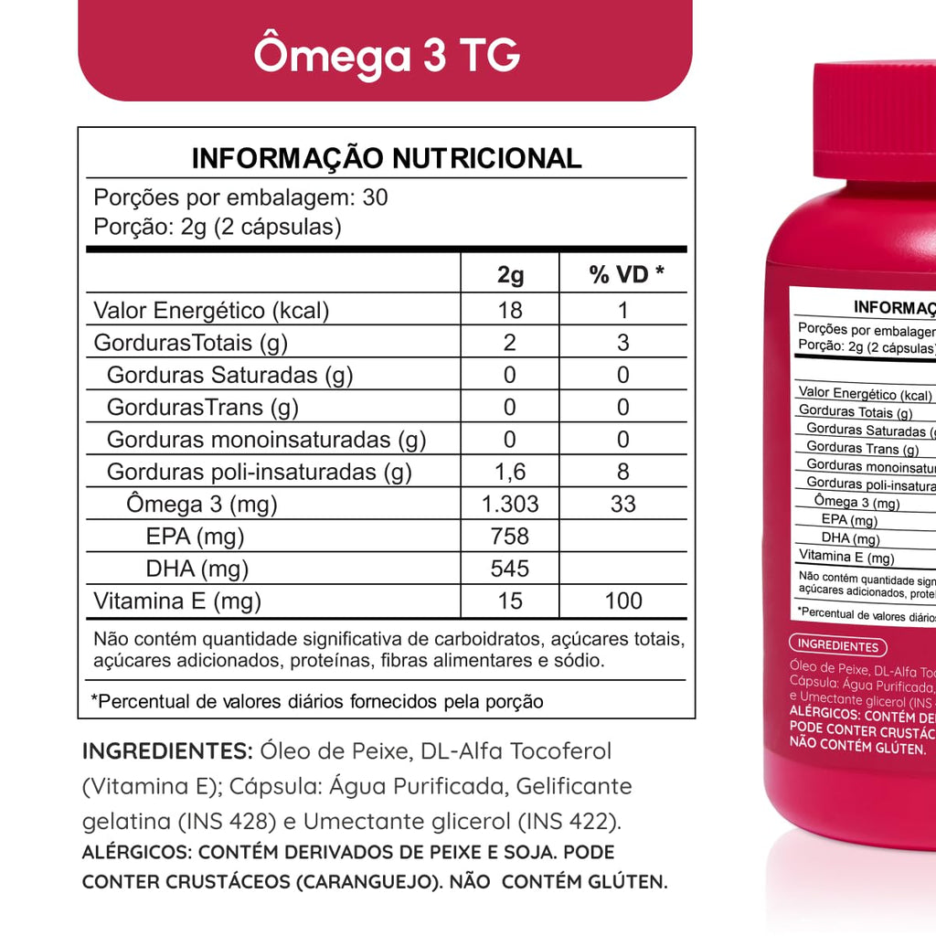 Ômega 3 1000mg Rico em EPA DHA com Selo IFOS e Vitamina E - 60 cápsulas Vhita