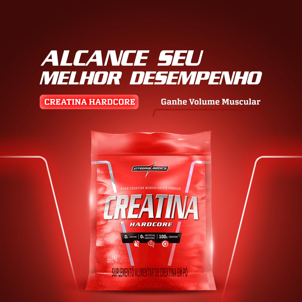 Integralmedica Creatina Hardcore - Pura Creatina Monohidratada em Pó - Suplemento para Ganho de Massa Muscular, Força e Resistência - Pouch 1kg