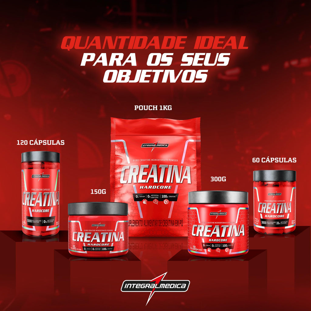 Integralmedica Creatina Hardcore - Pura Creatina Monohidratada em Pó - Suplemento para Ganho de Massa Muscular, Força e Resistência - Pouch 1kg