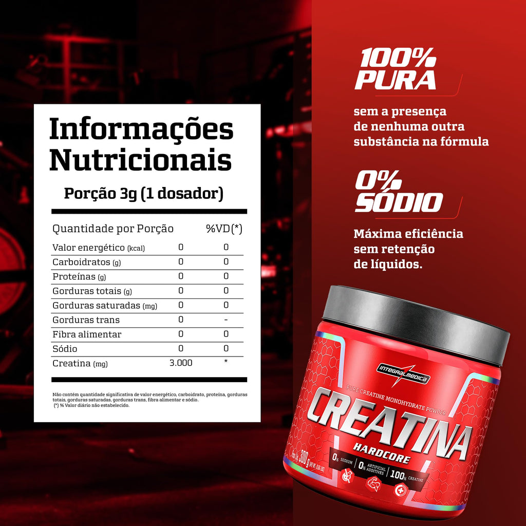 Integralmedica - Creatina em Pó Hardcore 100% Pura e Monohidratada - 300g